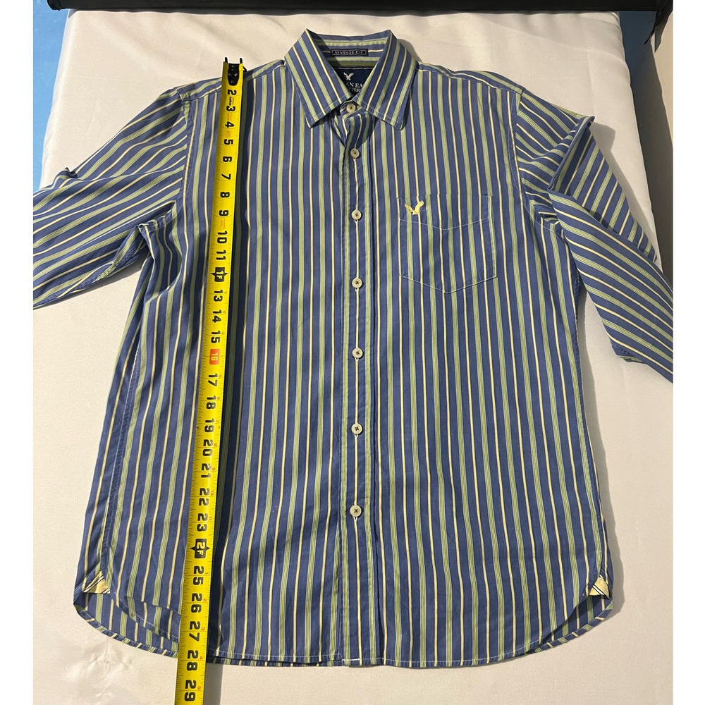 AMERICAN EAGLE OUTFITTERS Men's Button Front Vintage Fit Blue Yellow Shirt M - Picture 7 of 9
